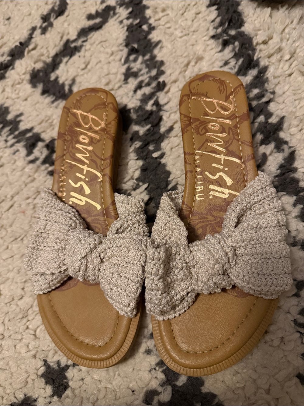 Blowfish Crochet Bow Slide Sandals in Beige
